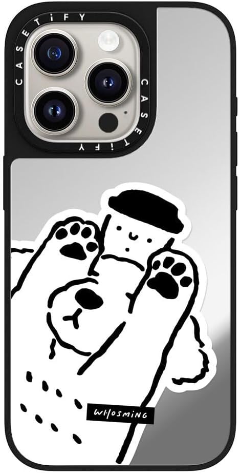 CASETiFY Mirror iPhone 15 Pro Case [Reflective / 4.9ft Drop Protection/Compatible with Magsafe] - Star Marks - Silver On Black