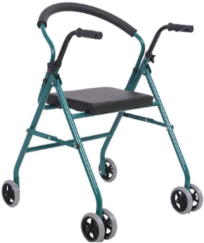 LXDDJZXQ Andador para Ancianos Walker, Ligero, Plegable, Ajustable, for Caminar, asistido, médico, Mayor Walker, Asiento de Rueda Walker, polea de Acero al Carbono