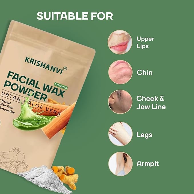 Image of Facial Hair Removal Wax Powder with Ubtan & Aloevera, Painless Herbal Facial & Body Hair Remover Waxing Powder for Women No Harmful Chemicals, No Irritation, No Skin Rashes-100 GM