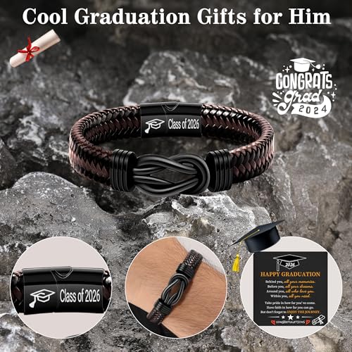 Image of Btysun Fathers Day Gift, Gifts for Men Morse Code Bracelets for Men 2026 Graduation Gifts Mens Bracelet for Him Boyfriend Husband Leather Bracelet Motivational Birthday Jewelry Stocking Stuffers