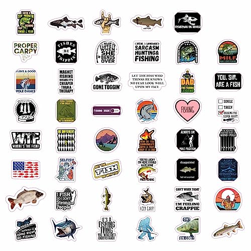 BulbaCraft 100Pcs Funny Fishing Stickers — Fisherman Decals for Laptops, Water Bottles, Scrapbooking — Fishing Gifts for Men & Women, Laptop Decals, Gifts for Women & Men