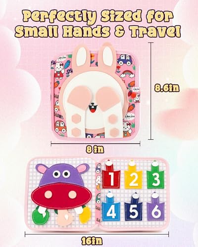 Image of Montessori Busy Book, 8-Page Sensory Activity Toy, Rabbit | 8 sensory pages, Fine motor and dressing practice, Portable travel toy, Birthday gift for boys and girls