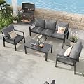 4-Piece Aluminum Patio Conversation Sets All-Weather Sectional Outdoor Furniture Set with Coffee Table & Cushions with Removable Covers for for Backyard, Garden and Poolside Easy Assembly(Gray)