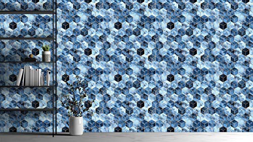 Image of DWELLSINDIA Geometric in Abstract Blue Background Self Adhesive Wallpaper Waterproof, Scratch Resistant, Laminated 41cm x 244cm