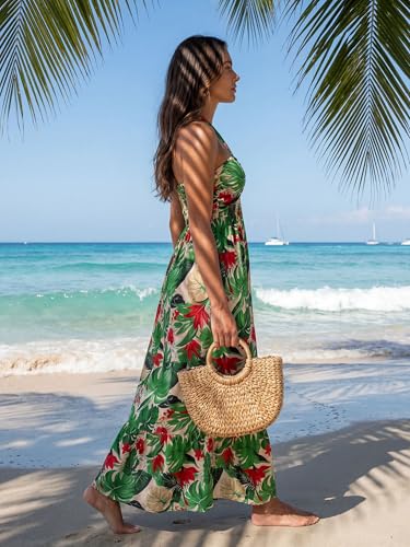 Image of GRACE KARIN Womens Summer Floral Dresses 2026 Boho Maxi Dress Flowy Halter Sundress Casual Vacation Beach Clothes with Pocket