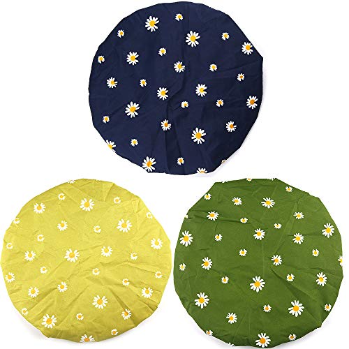 Shower Caps for Women,3 PACK Adjustable Bath Caps with Double layer Lined, Waterproof & Durable (Multi-colored4)
