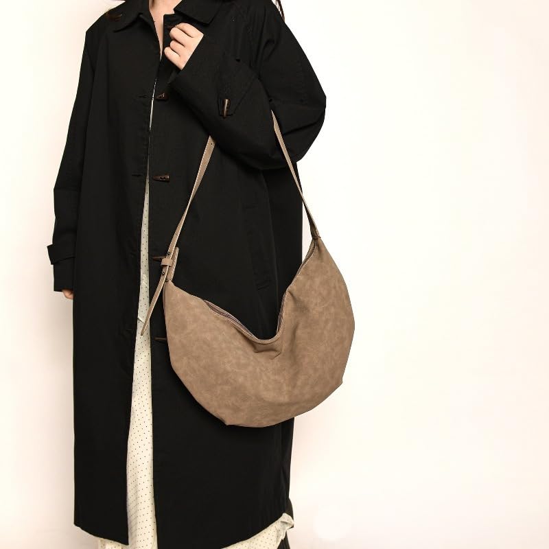 Women Trendy Suede Crescent Shoulder Bags Large Soft Suede Hobo Bags Tote Handbag Slouchy Top-Handle Crossbody Bag BGUS-12-04