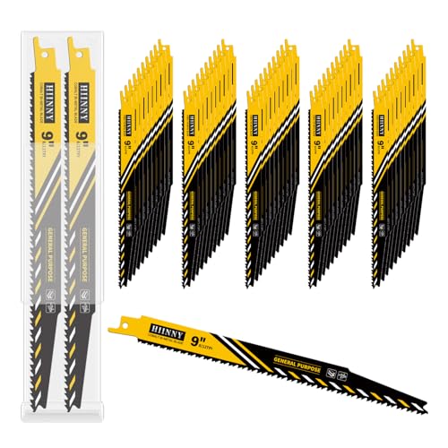 50 PCS 9 Inch 6/12 TPI Reciprocating Saw Blades for Wood and Nail-Embedded Wood Demolition, Bi-Metal sawzall Blades for Fast Cutting Wood, Nails, PVC, Pallets etc