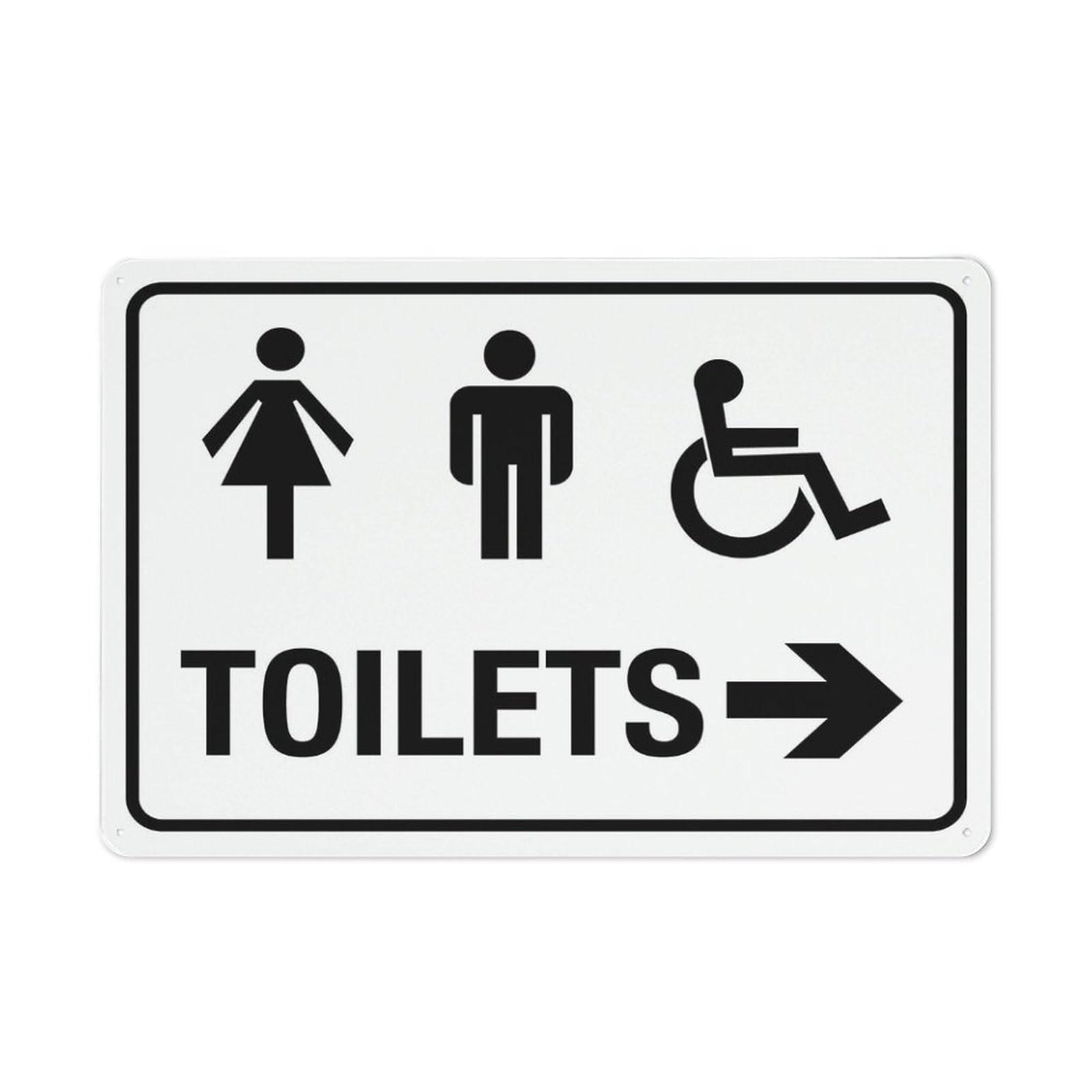 Unisex Disabled Toilet (Arrow Right - Black & White) Sign, 8x12 Inch Metal Aluminum, Pre-Drilled Holes for Easy Mounting, Indoor/Outdoor Use for Fence, Door, Gate