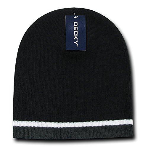 Decky Double Striped Beanie, Black/White/Charcoal #TOP17