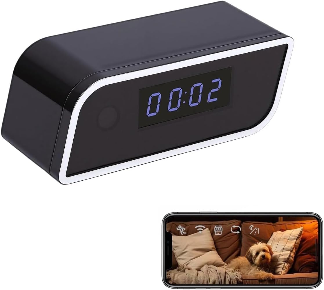Caméra Horloge de sécurité 4K HD WiFi, Mini caméra Horloge avec détection de Mouvement, Vision Nocturne et contrôle Via Application pour la sécurité de Votre Domicile