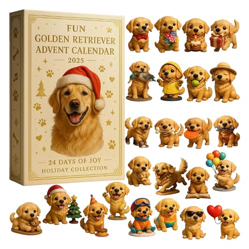 Calendário de advento Golden Retriever Pomeraniens, contagem regressiva de 24 dias até o Natal com figuras de cachorros, pendentes de acrílico 2D decoração de Natal para fãs dos