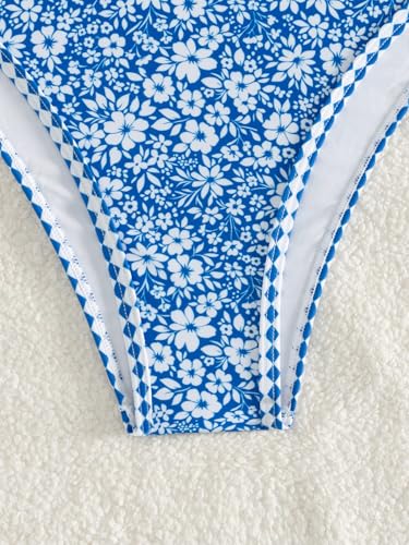 Image of Fanuerg Women's Triangle Bikini Sets O Ring Linked Two Piece Swimsuits Floral Printed Cheeky Bathing Suit