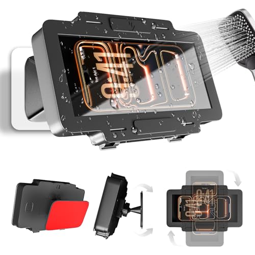 Waterproof Phone Holder for Shower, [Shower Phone Mount] with IPX6 Rating & Anti-Fog Screen, 360° Rotatable [Waterproof Shower Phone Holder] with Strong Suction for iPhone Android 4-7 Inch (Black)