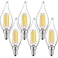 LUXRITE Vintage Candelabra LED Bulb 60W Equivalent, 550 Lumens, 2700K Warm White, LED Chandelier Light Bulbs 5W, Dimmable, Flame Tip Clear Glass, Filament LED Candle Bulbs, E12 Base (6 Pack)