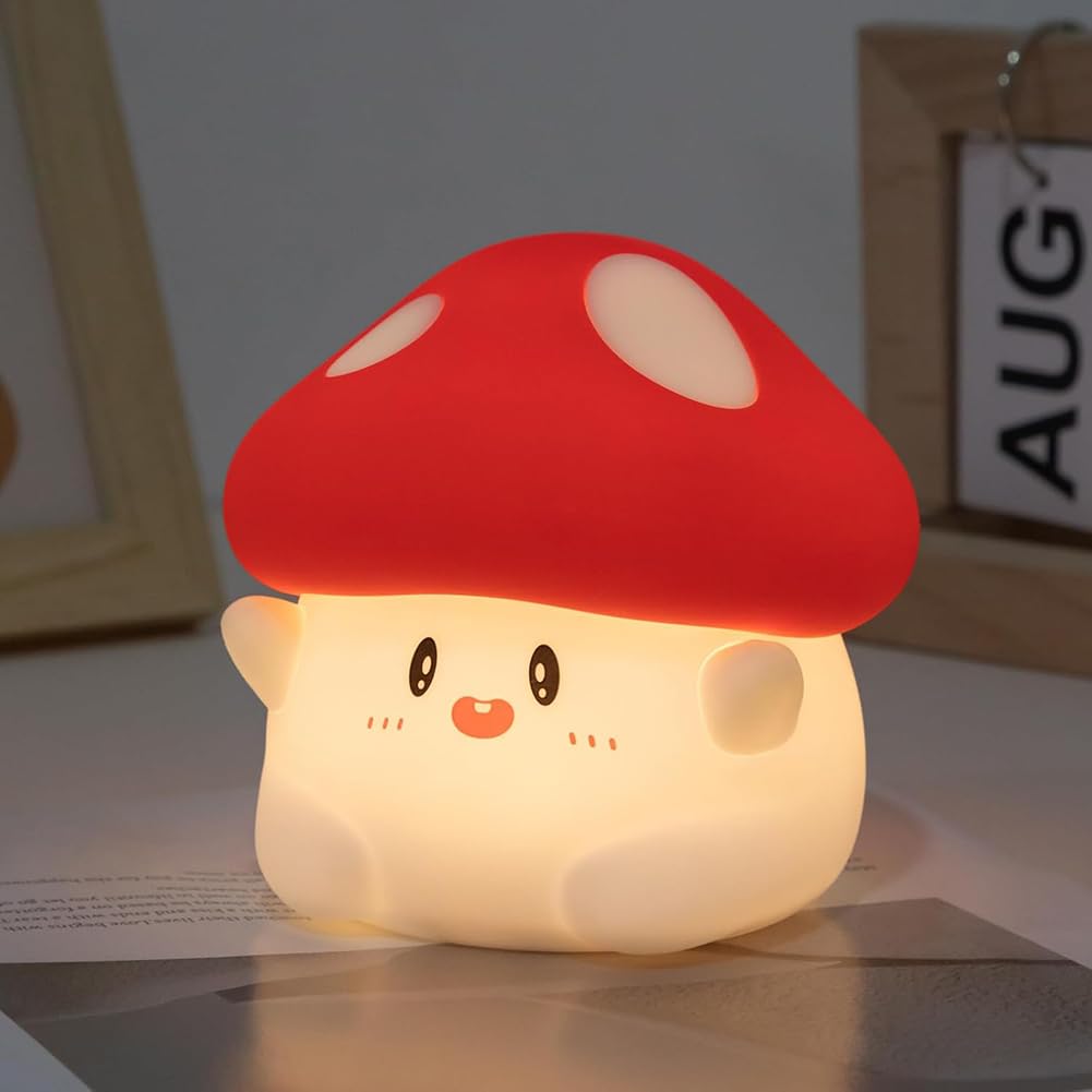 Lámpara de noche de hongo, funciona con pilas, carga USB, luz de mesa de silicona regulable con función de temporizador para niños