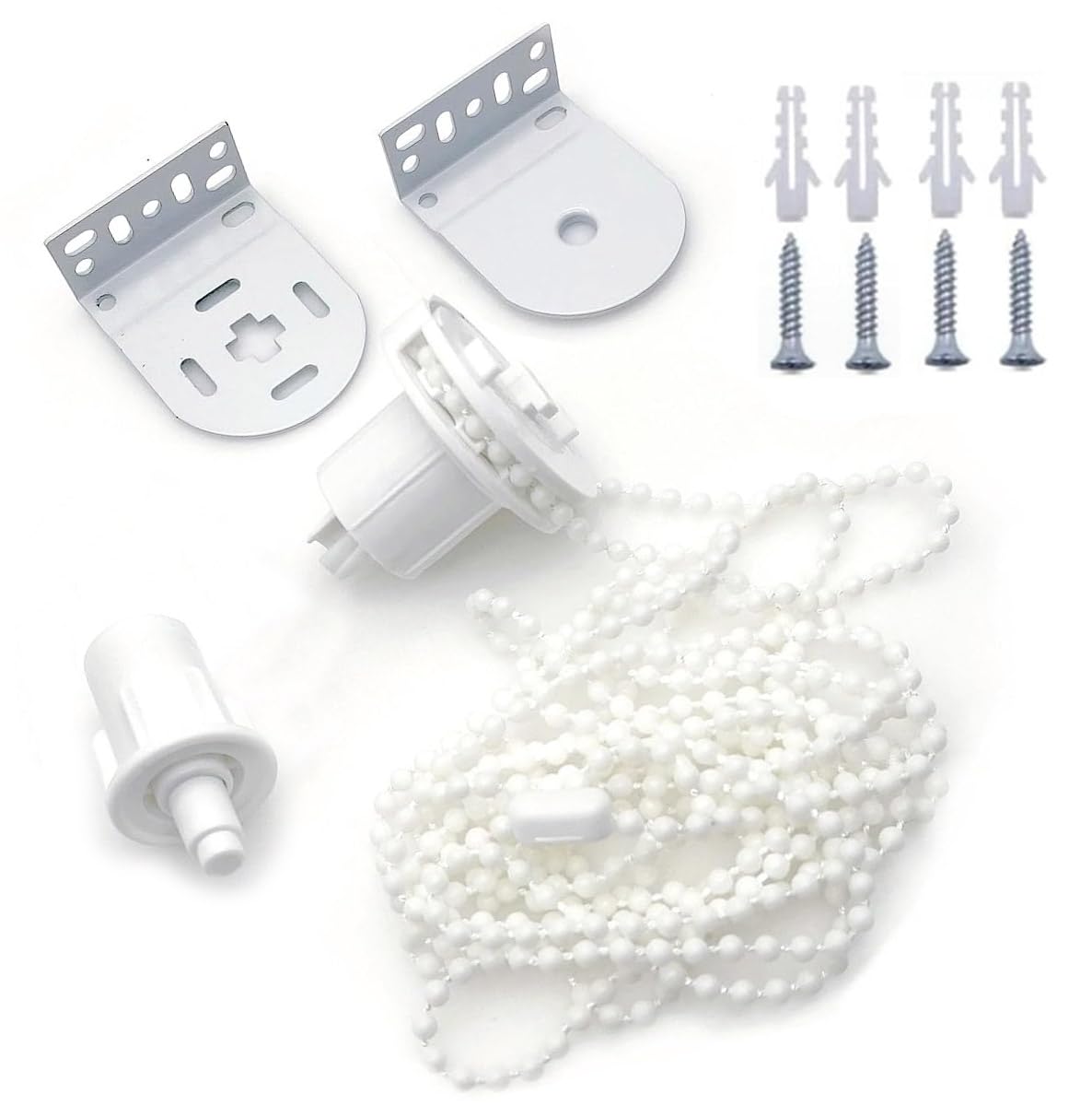 Roller Blind Repair Kit 32mm Fittings White Accessories Spares Replacement Brackets With Beaded Chain for Curtain Rods