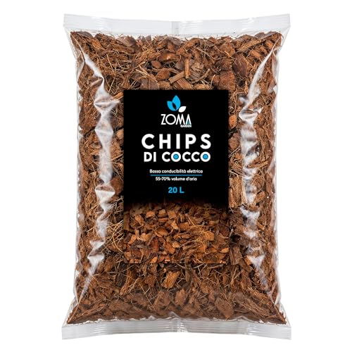 zoma chips di cocco per piante, fibra di cocco per piante specifica per aerazione e drenaggio ultra lavata bassa conducibilità elettrica (20 litri)