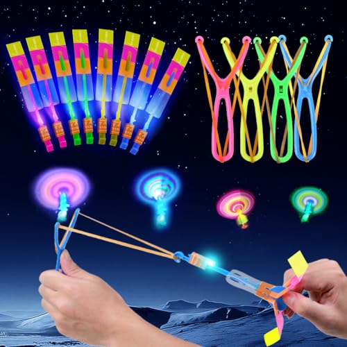 O-Kinee 30 Piezas LED Lanzador de Cohetes,Luminosos Tiradores De Helicóptero,Juguete De Tirachinas, Juguete Aire Libre Niños Fiesta de Cumpleaños Regalo