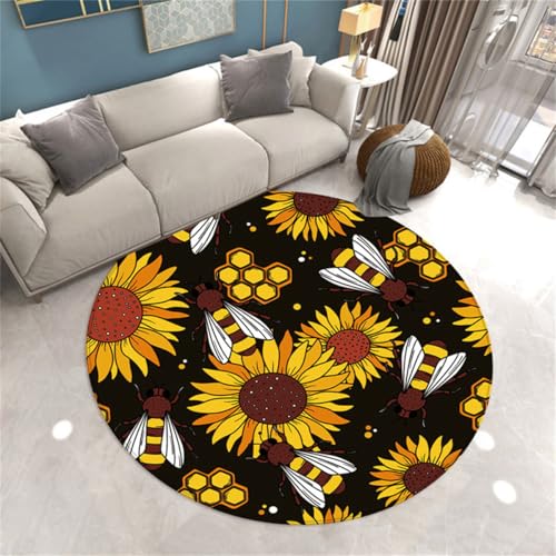 Xisnuient Girasol Alfombra Redonda Flores Plantas Doradas Alfombra Acuarela Sala de Estar Decorar Alfombrillas for Mesa de Centro Dormitorio Silla para Juegos Entrada Felpudo (Color 3,120 cm)