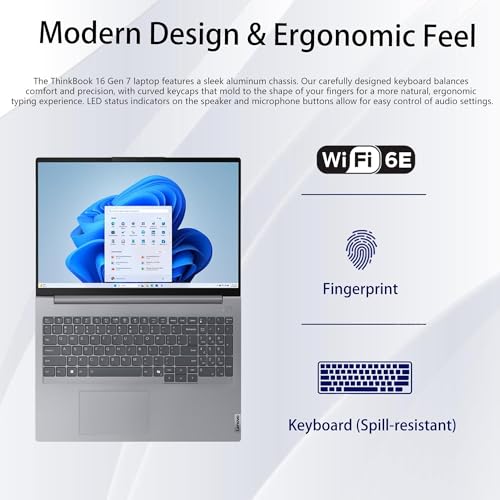 Image of Lenovo ThinkBook 16 Gen 7 Business Laptop, 16 inch FHD+, AMD Ryzen 7 7735HS, 16GB DDR5, 512GB SSD, Wi-Fi 6E, HDMI, Fingerprint, HD Webcam with Privacy Shutter, Windows 11 Pro