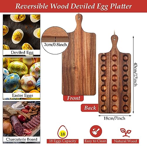 AEVXKHI Reversible Wood Deviled Egg Platter, Large Capacity 18 Slots Deviled Egg Tray, Rectangle