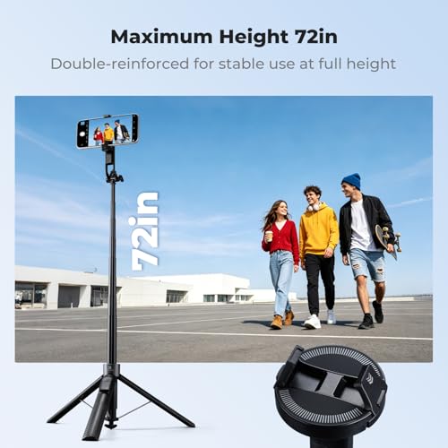 Image of K&F CONCEPT 72 inch Selfie Stick for iPhone, Phone Tripod | Clip & Magnetic, Light, Remote, 1s Open & Close, Compatible with iPhone 17-12 Osmo Pocket 4 /3 Luna Ultra, X97C6
