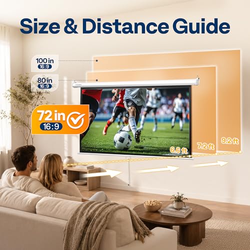 Image of VIVOHOME 72 Inch 16:9 Pull Down Projector Screen, White | Manual Retractable 4K Projection Screen for Home Theater, Roll Up ALR Movie Screen for Ceiling and Wall Mount