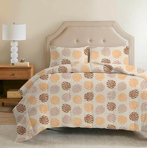 Image of HOMEKART 220 GSM Reversible Microfiber AC Comforter /Duvets for Mild Winter | All Season King Size 3 Layered Quilted Blanket for Double Bed (220 cm x 240 cm, Floral, Beige & Brown)