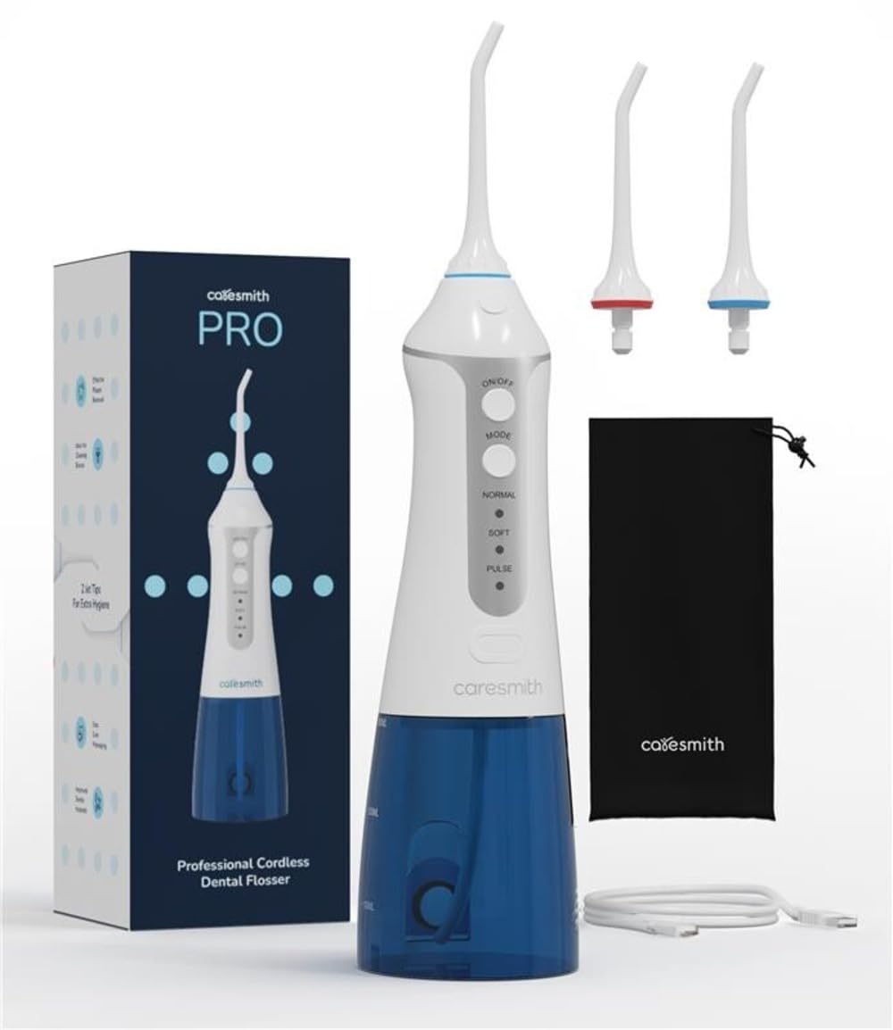 Caresmith Professional Cordless Dental Flosser | 300 ml Large Detachable Water Tank | 3 Modes | IPX7 Waterproof | Oral Flosser