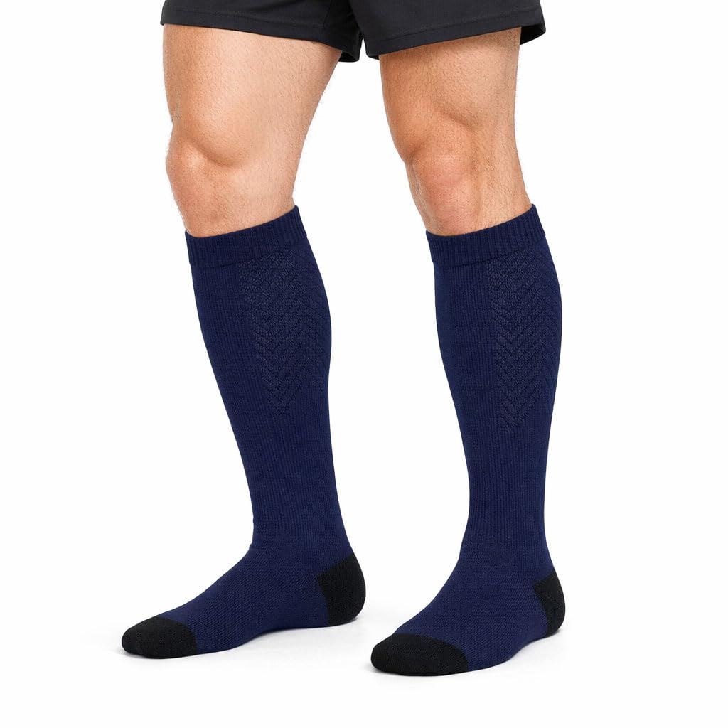 Meia Compressiva Esportiva Cano Longo Azul Escura Fisiovital 20-30mmHg