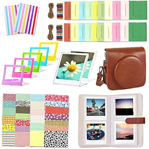 Leebotree Camera Accessories Compatible with Instax Square SQ6 Instant Camera, Include Case/Album/Wall Hang Frames/Film Frames/Border Stickers/Corner Stickers (Brown) Cover