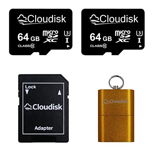 Image of Micro SD Card 64GB U3 A2 Pack of 2 Flash Memory Card Micro SDXC with SD Adapter and Card Reader, C10, UHS-I (64GB)