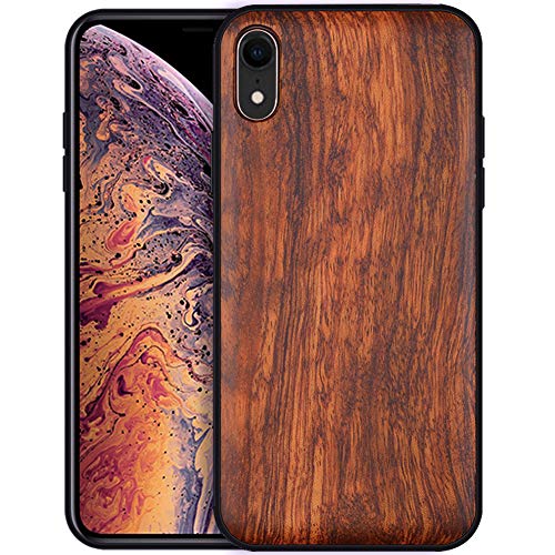 Amnirk Wood case for iPhone XR - Real Natural Rosewood,- Slim Shockproof Hybrid Wooden Cover for iPhone XR (Rosewood)
