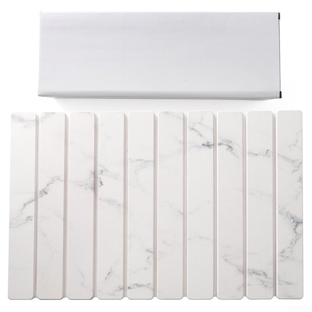 Tapis de séchage en pierre de diatomite pour comptoir de cuisine, tapis pliable absorbant la terre de diatomée, tapis égouttoir réutilisable pour vaisselle, bouteilles, tasses (blanc marbre L11)