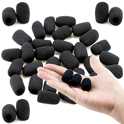 30 Pack Lapel Microphone Windscreen Headset Mic Foam Cover Pads Mini Size Protector Cover for Small Lapel and Headset Microphones, Black