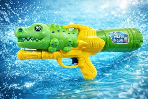 Image of Holi Dino Crocodile Pull-n-Pump Pressure Blaster Water Gun Pichkari | with Free Balloons || (Dino Blaster PoPo Toys