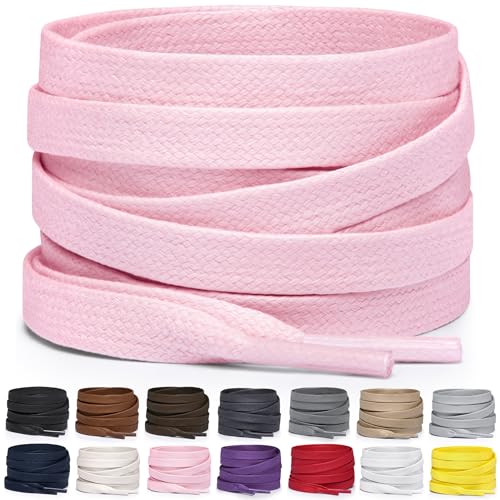 Miscly Flat Waxed Cotton Shoe Laces for Boots Sneakers and Shoes Multiple Lengths and Colors Available - Pink 54 (137 CM)