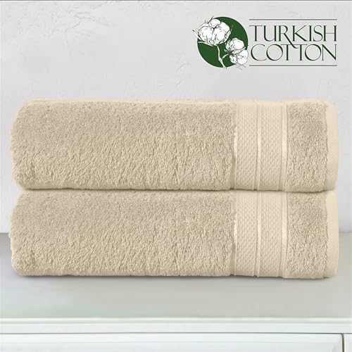 Image of Elegant Comfort Three Line Popcorn Towel Set for Bathroom 27 x 54 inches, Premium Hotel Quality 2-Pack Bath Towels, 100% Turkish Cotton, Soft and Durable, Quick Dry and Highly Absorbent, Ivory