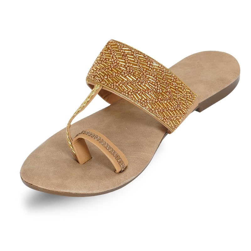 Image of DFR Flip Flops for Women Daily Use Comfortable Ethnic Embroidered Girls Slippers flipflops chappals