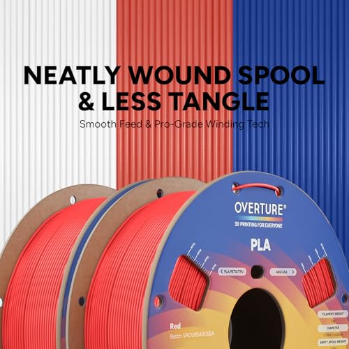 Image of OVERTURE 2KG Bundle High Speed PLA Filament 1.75mm, Neatly Wound 3D Printer Filament 2 Pack 1kg Spool (2.2lbs) Rapid PLA, Fit Most FDM 3D Printers (Red 2-Pack)