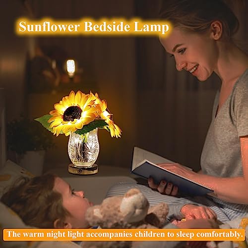 Sunflower USB Rechargeable Touch Stepless Dimming lamp, LED Artificial Plants Flower with Vase Night Light - Image 3