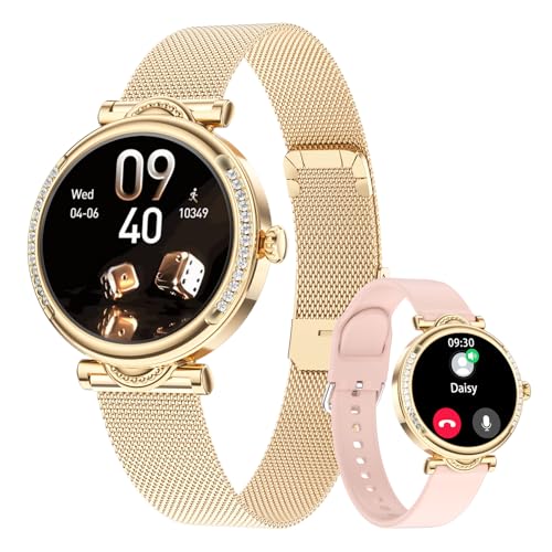 Tipmant Montre Connectée Femme Ronde avec Appel Bluetooth, Montre Intelligente avec Fonction Féminine, Montre Podometre Etanche IP68 avec Cardiofrequencemetre SpO2 Sommeil Calories pour Android iOS