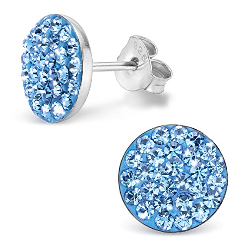 SILVI nity Cristal Pendientes Color Azul Claro Plano Ø10 mm – 925 plata pendientes mujer Conector rodio con 60 cristales SV de 184 de HB