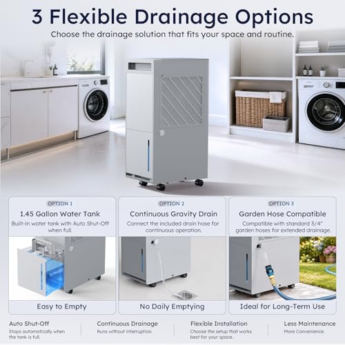 Image of 5000 Sq.Ft Dehumidifier, 100 Pint Smart Humidity Control, Drain Hose