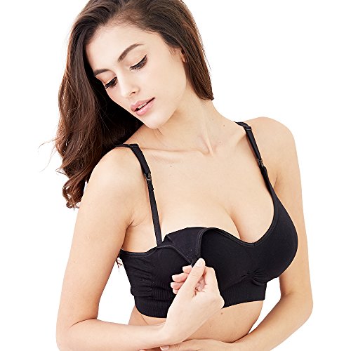 Mamaway Second Skin Seamless Maternity & Nursing Sleep Bra, Postnantal Wirefree Bralette Underwear for Breastfeeding Clip Down with Support During Postpartum & Pregnancy (Black, XXLarge)