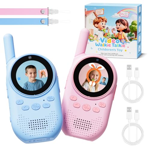 Heweimei Video Walkie Talkie Niños, Walkie Talkie Recargable De Largo Alcance Con Cámara Hd, Cambiador De Voz Y Videollamada, Regalo Para Niños De 3 A 12 Años Rosa Azul