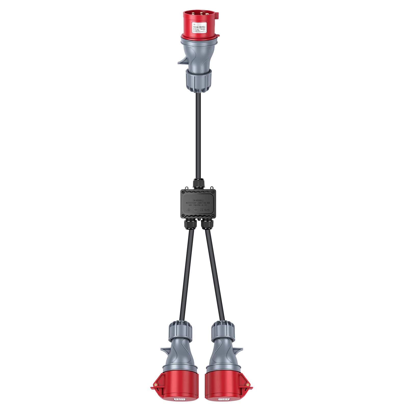 5Pin Adattatore CEE 32A a 16A ×2, Adattatore presa Industriale Lunghezza Totale 1,5m Protezione IP44, Adattatore ad alta corrente per Camper, Campeggio, Caravan, Barca, Cantiere, Uso Esterno