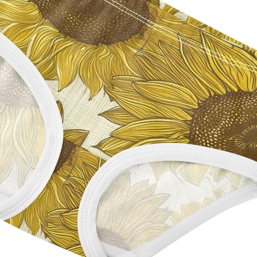 Vintage Sunflowers Yellow Brown Beige Girls Underwear Toddler 2t Cotton Panties for Girl Colorful Briefs Undies Kids4