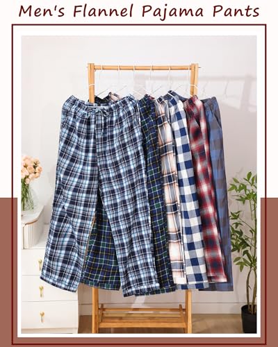 6 Pack Men's Pajama Pants Soft Plaid PJ Pants Flannel Sleepwear Lightweight Lounge Bottoms with Pockets4